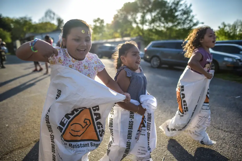 Kids Playing with rice bags and jumping